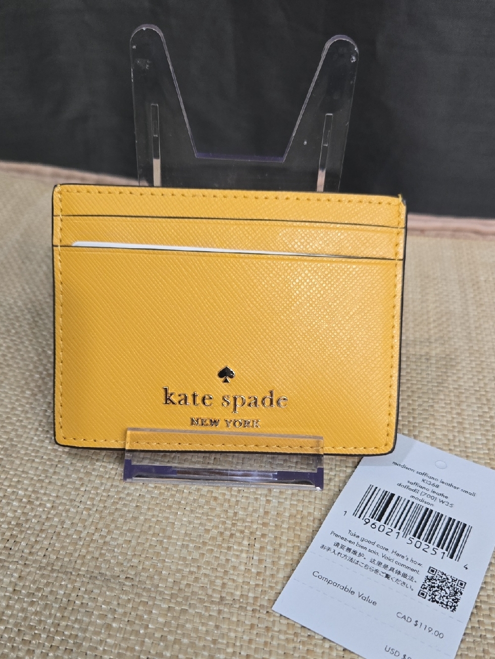 kate spade Yellow Saffiano Leather Card Case with Gold Logo